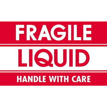 W.B. Mason Co. Labels, Fragile- Liquid- Handle With Care, 3 in x 5 in, Red/White, 500/Roll