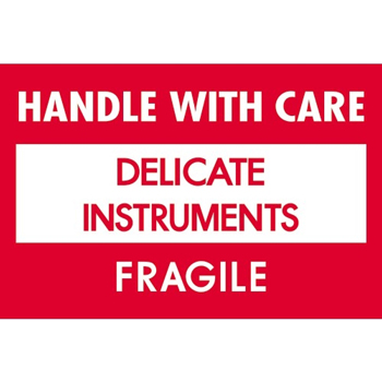 W.B. Mason Co. Delicate Instruments Labels, Handle With Care- Delicate Instruments- Fragile, 2 in x 3 in, Red/White, 500/Roll