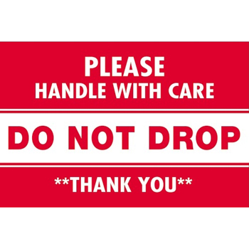 W.B. Mason Co. Labels, Do Not Drop- Please Handle With Care- Thank You, 2 in x 3 in, Red/White, 500/Roll