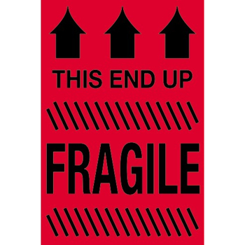 W.B. Mason Co. Labels, This End Up- Fragile, 2 in x 3 in, Fluorescent Red, 500/Roll