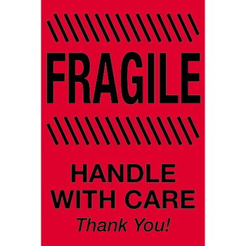 W.B. Mason Co. Labels, Fragile- Handle With Care!, 2 in x 3 in, Fluorescent Red, 500/Roll