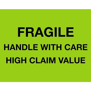 W.B. Mason Co. Labels, Fragile Handle With Care  High Claim Value, 8 in x 10 in, Fluorescent Green, 250/Roll