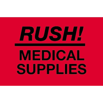 W.B. Mason Co. Labels, Rush!- Medical Supplies, 2 in x 3 in, Fluorescent Red, 500/Roll