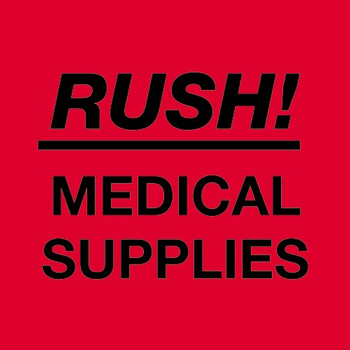 W.B. Mason Co. Labels, Rush!- Medical Supplies, 4 in x 4 in, Fluorescent Red, 500/Roll