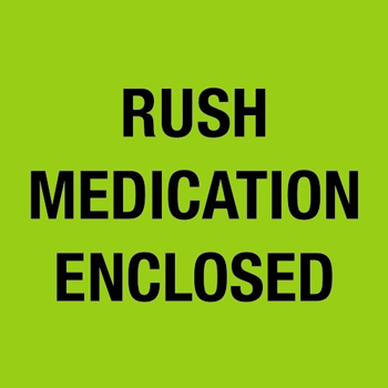 W.B. Mason Co. Rush Labels, Rush- Medication Enclosed in, Fluorescent Green, 500/Roll