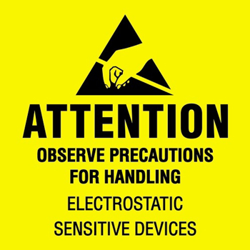 W.B. Mason Co. Anti-Static Labels, Attention- Observe Precautions, 2 in x 2 in, Fluorescent Yellow/Black, 500/Roll