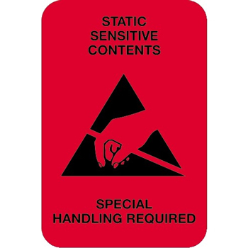 W.B. Mason Co. Anti-Static Labels, Static Sensitive Contents, 2 in x 3 in, Fluorescent Red, 500/Roll