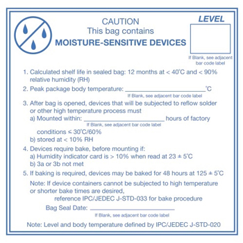 W.B. Mason Co. Anti-Static Labels, Caution Moisture Sensitive Devices, 4 in x 4 in, Blue/White, 500/Roll