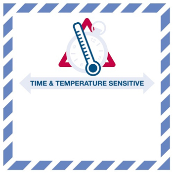 W.B. Mason Co. Labels, Time And Temperature Sensitive, 4-1/4 in x 4-1/4 in, White/Blue/Red, 500/Roll