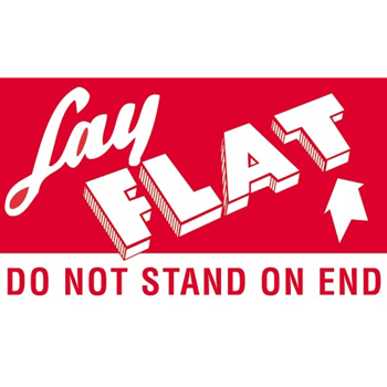W.B. Mason Co. Labels, Do Not Stand On End- Lay Flat, 3 in x 5 in, Red/White, 500/Roll
