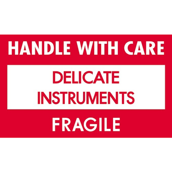 W.B. Mason Co. Delicate Instruments Labels, Handle With Care- Delicate Instruments- Fragile!, 3 in x 5 in, Red/White/Black, 500/Roll
