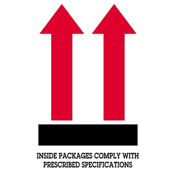 W.B. Mason Co. Arrow Labels, Inside Packages Comply With Prescribed Specifications, 4 in x 6 in, Red/White/Black, 500/Roll
