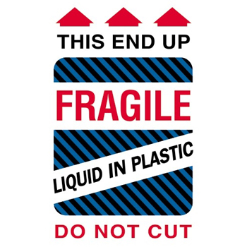 W.B. Mason Co. Labels, This End Up- Fragile- Liquid in Plastic, 4 in x 6 in, Multiple, 500/Roll