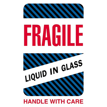 W.B. Mason Co. Labels, Fragile- Liquid in Glass- Handle With Care, 4 in x 6 in, Multiple, 500/Roll