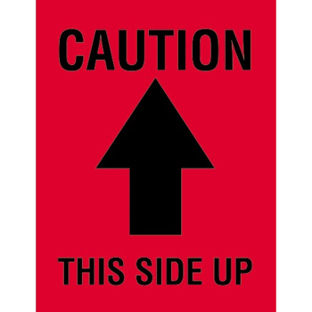 W.B. Mason Co. Arrow Labels, Caution- This Side Up, 4 in x 3 in, Red/Black, 500/Roll
