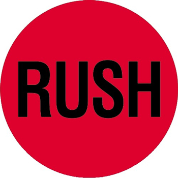 W.B. Mason Co. Rush Labels, Rush, 2&quot; Diameter Circle, Red/Black, 500/Roll