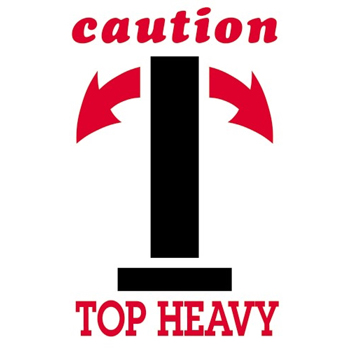 W.B. Mason Co. Arrow Labels, Caution- Top Heavy, 4 in x 6 in, Red/White/Black, 500/Roll