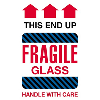 W.B. Mason Co. Arrow Labels, Fragile Glass- This End Up, 4 in x 6 in, Multiple, 500/Roll