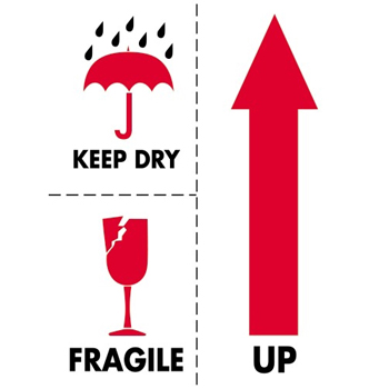 W.B. Mason Co. International Labels, Keep Dry Fragile, 3 in x 4 in, Red/White/Black, 500/Roll