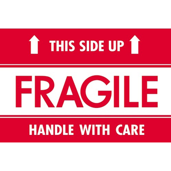 Tape Logic&#174; Labels, Fragile - This Side Up - HWC&quot;, 2&quot; x 3&quot;, Red/White, 500/RL