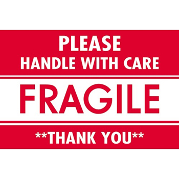 W.B. Mason Co. Labels, Fragile- Please Handle With Care- Thank You, 2 in x 3 in, Red/White, 500/Roll