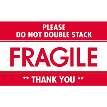 W.B. Mason Co. Labels, Fragile- Please Do Not Double Stack- Thank You, 3 in x 5 in, Red/White, 500/Roll