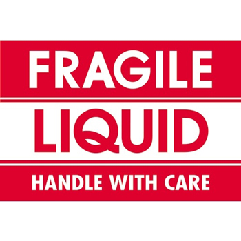 W.B. Mason Co. Labels, Fragile- Liquid- Handle With Care, 2 in x 3 in, Red/White, 500/Roll