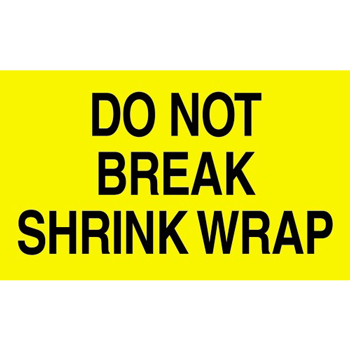 W.B. Mason Co. Labels, Do Not Break Shrink Wrap, 3 in x 5 in, Fluorescent Yellow, 500/Roll