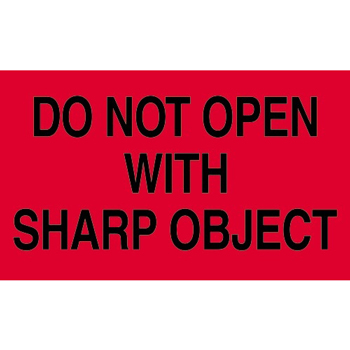 W.B. Mason Co. Labels, Do Not Open with Sharp Object, 3 in x 5 in, Fluorescent Red, 500/Roll
