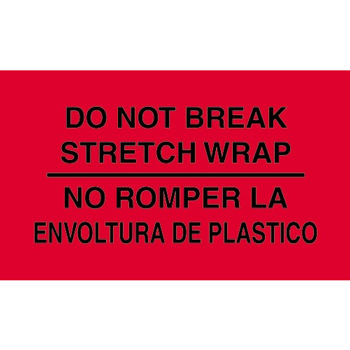 W.B. Mason Co. Bilingual Labels, Do Not Break Stretch Wrap / No Romper La Envoltura De Plastico, 3 in x 5 in, Fluorescent Red, 500/Roll
