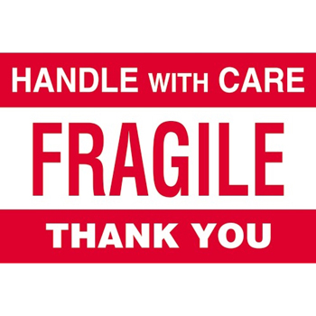 W.B. Mason Co. Labels, Fragile- Handle With Care- Thank You, 4 in x 6 in, Red/White, 500/Roll