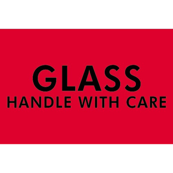 W.B. Mason Co. Labels, Glass- Handle With Care, 2 in x 3 in, Fluorescent Red, 500/Roll