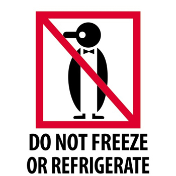 W.B. Mason Co. Labels, Do Not Freeze or Refrigerate Penguin, 3 in x 4 in, Red/White/Black, 500/Roll
