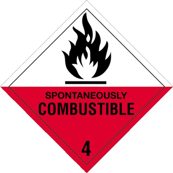 W.B. Mason Co. Labels, Spontaneously Combustible- 4, 4 in x 4 in, Red/White/Black, 500/Roll