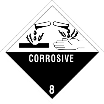 W.B. Mason Co. Labels, Corrosive- 8, 4 in x 4 in, Black/White, 500/Roll