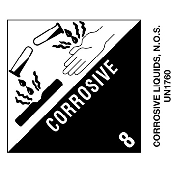 W.B. Mason Co. Labels, Corrosive Liquids, N.O.S., 4 in x 4-3/4 in, Black/White, 500/Roll