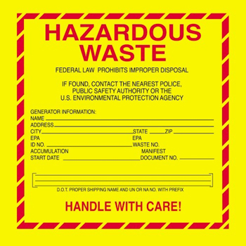 W.B. Mason Co. Labels, Hazardous Waste- Standard, 6 in x 6 in, Red/Yellow/Black, 500/Roll
