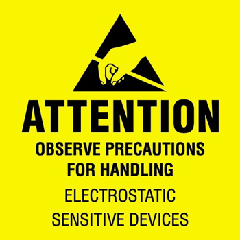W.B. Mason Co. Anti-Static Labels, Attention- Observe Precautions, 4 in x 4 in, Yellow/Black, 500/Roll