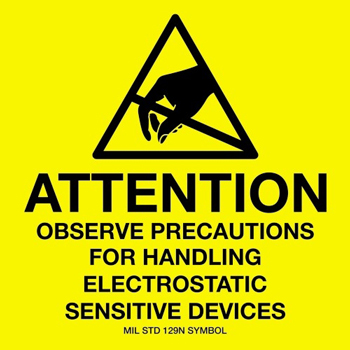 W.B. Mason Co. Anti-Static Labels, Attention- Observe Precautions, 4 in x 4 in, Yellow/Black, 500/Roll