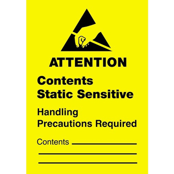 W.B. Mason Co. Anti-Static Labels, Contents Static Sensitive, 1-3/4 x 2-1/2 in, Yellow/Black, 500/Roll