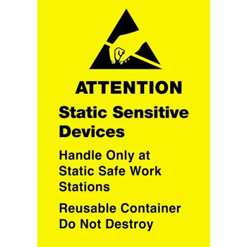 W.B. Mason Co. Anti-Static Labels, Static Sensitive Devices, 1-3/4 in x 2-1/2 in, Yellow/Black, 500/Roll