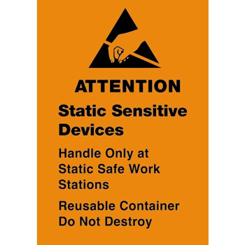 W.B. Mason Co. Anti-Static Labels, Static Sensitive Devices, 1-3/4 in x 2-1/2 in, Orange/Black, 500/Roll