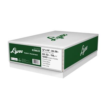 Lynx Digital Paper, 96 Bright, 80 lb, 12&quot; x 18&quot;, White, 1000 Sheets/Carton