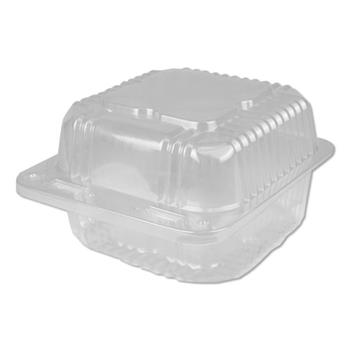 Durable Packaging Plastic Clear Hinged Containers, 6 x 6, 28 oz, Clear, 500/Carton