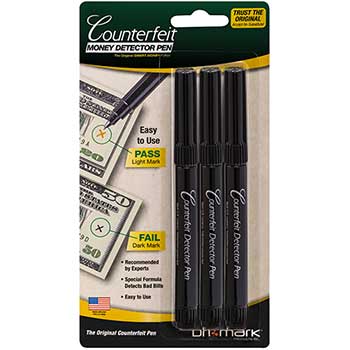 Dri-Mark&#174; Smart Money Counterfeit Bill Detector Pen for Use w/U.S. Currency, 3/Pack