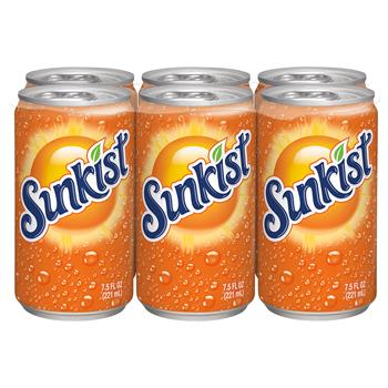 Sunkist Orange Soda, Mini Can, 7.5 oz., 6/Pack, 4 Packs/Case