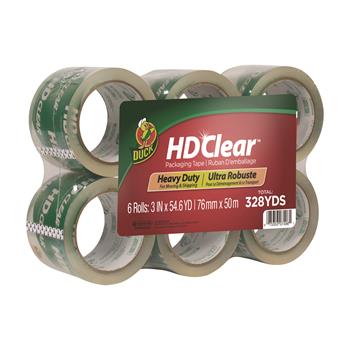 Duck Heavy-Duty Acrylic Carton Packaging Tape, 3&quot; x 55 yds., Clear, 6 Rolls/Pack