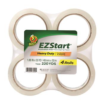 Duck EZ Start Crystal Clear Packaging Tape, 1.88&quot; W x 54.60 yd L, 3&quot; Core, Acrylic, Yellowing Resistant, 4/PK