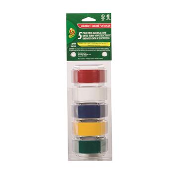 Duck&#174; Electrical Tape, 3/4&quot; x 12 ft, 1&quot; Core, Assorted, 5/Pack