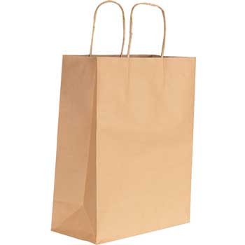 Duro Bag Mart Paper Shopping Bag, 65 lb, 13&quot; L x 7&quot; W x 17&quot; H, Kraft, 250 Bags/Carton